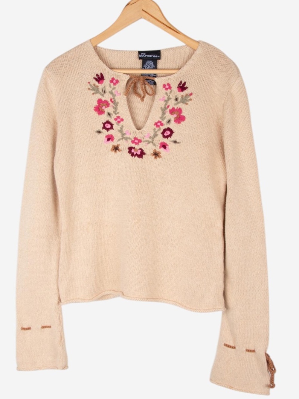vintage y2k no boundaries bohemian floral embroidered bell sleeve sweater
